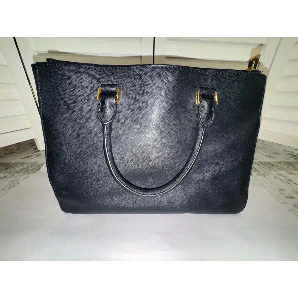 Michael Kors Savannah Satchel Women Black Saffiano Leather Gold Hardware Large - Picture 4 of 11